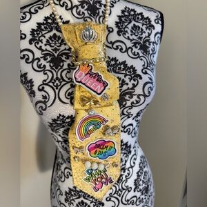 Yellow Embellished Silk Tie with Colorful Patches New